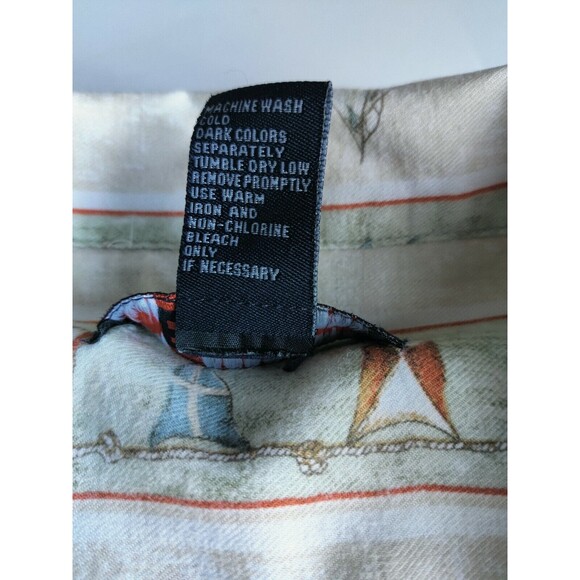 Earthbound Mens Button Up Short Sleeve Shirt Sailboat Print‎ Cream Size Large - Picture 6 of 10